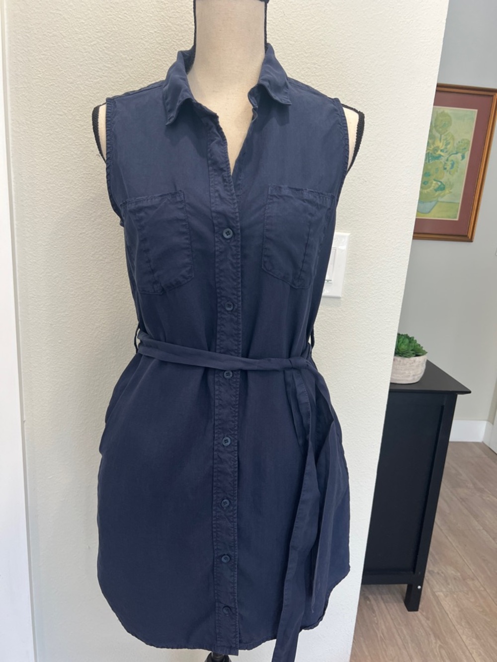 Velvet Heart Sleeveless Button-Front Shirt Dress Navy